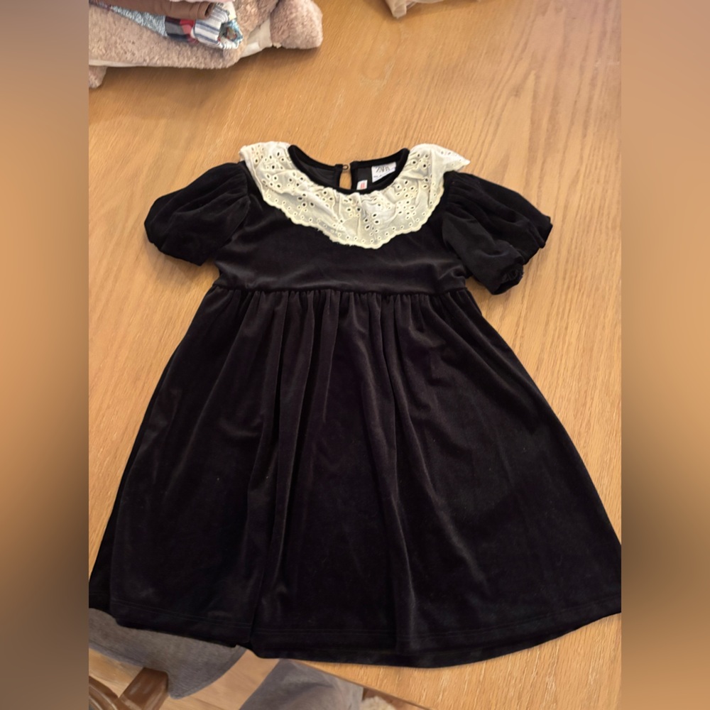 Zara Black Dress with Cream Lace Collar